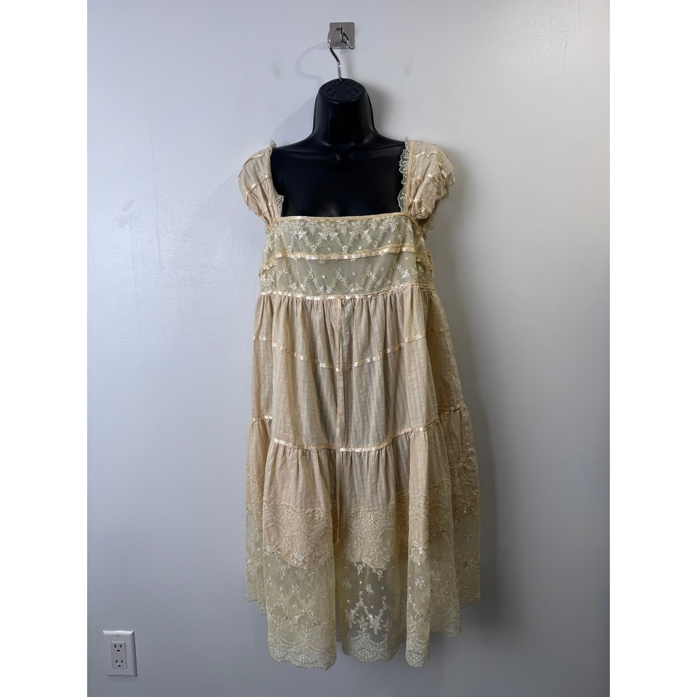 Free People Intimately Women Cream Babydoll Cottagecore Dress Lace Tiered Small